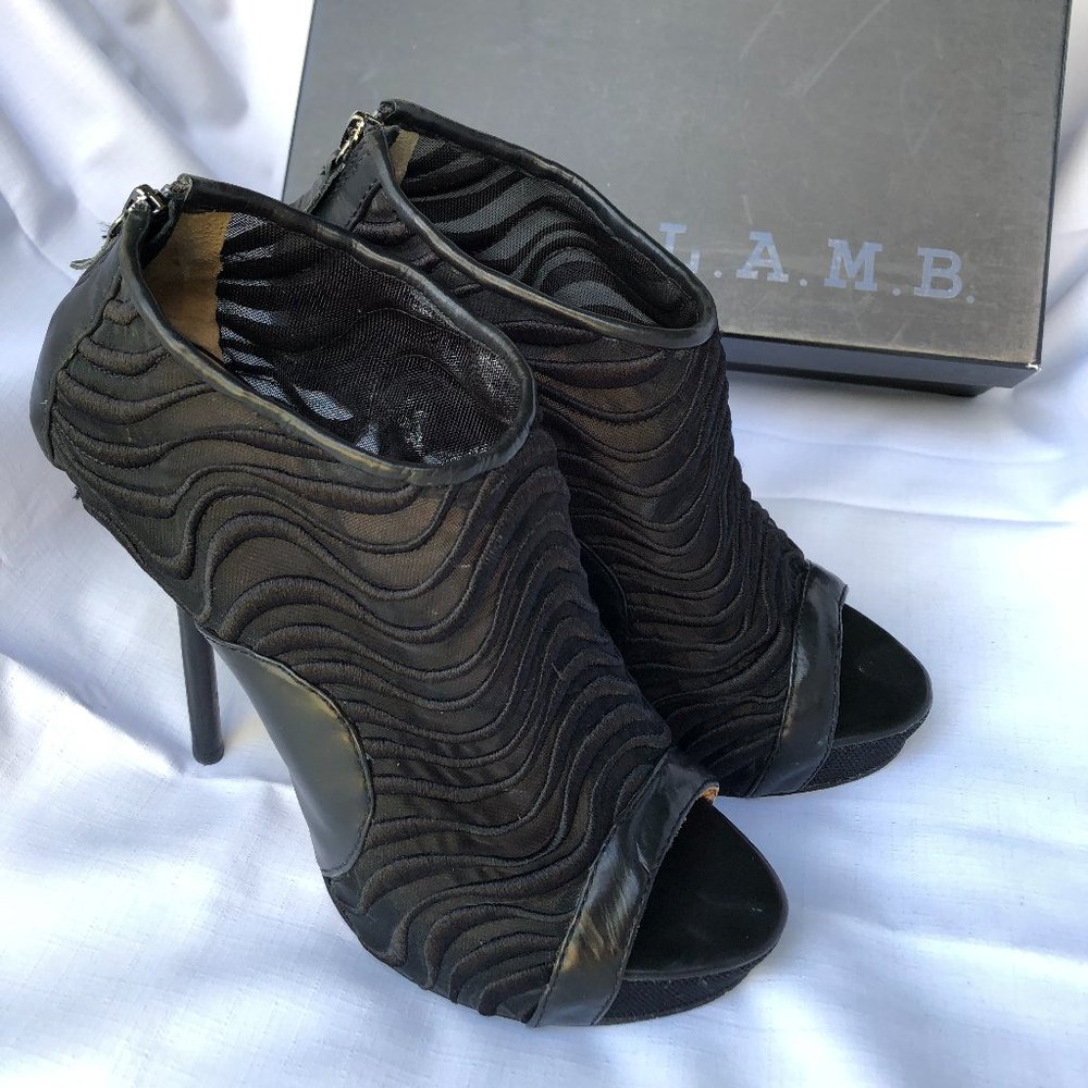 L.A.M.B. Kaimi Mesh Black Platform Bootie